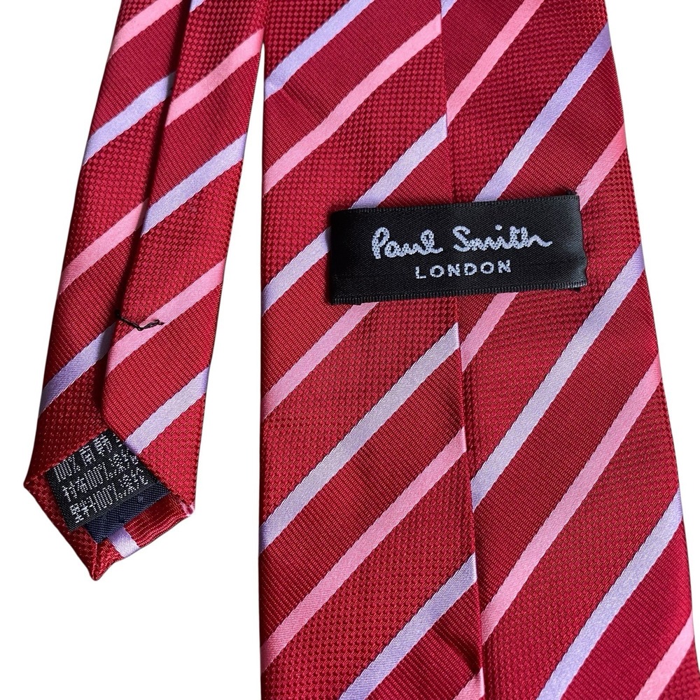 Vintage Paul Smith Silk Necktie Red Striped Classic Office - Picture 4 of 5